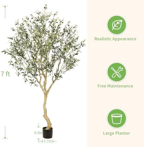 Realead 7FT Olive Trees Artificial Indoor - Tall Faux Olive Tree 7 Feet
