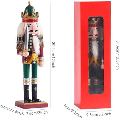 12-Inch Christmas Nutcracker Figurines, Set of 2 Traditional Wooden King & Soldier with Sword & Spear, Handcrafted Standing Holiday Decorations for Fireplace, Shelf, or Tabletop Display