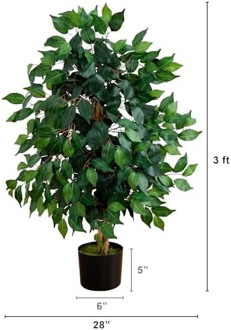 Nearly Natural 3 ft Artificial Ficus Tree with Natural Wood Trunks