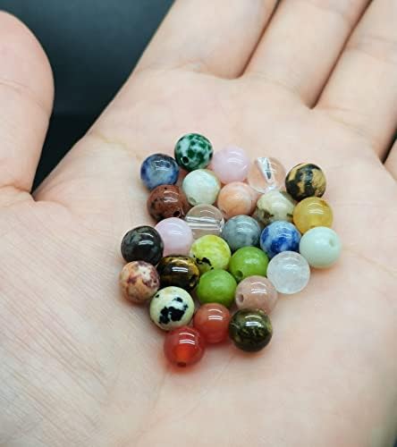 1200pcs 6mm Natural Round Stone Beads Real Gemstone Beading Loose Gemstone Hole Size 1mm DIY Smooth Beads for Bracelet Necklace Earrings Jewelry Making,Box Packed(24 Material -B,6mm)