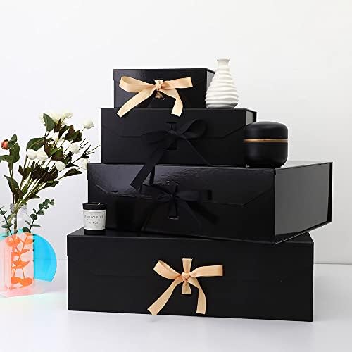 gooodgift 3 pcs black extra large gift box, front angle view
