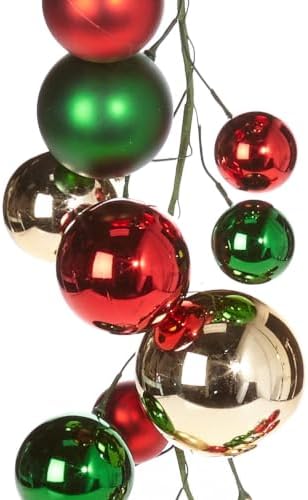 Raz Imports Red Green and Gold Ball Christmas Garland 4 Feet Long