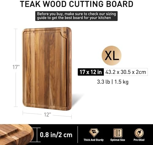 Teak Wood Cutting Boards for Kitchen 17'' Wooden Bamboo Serving Board Meat
