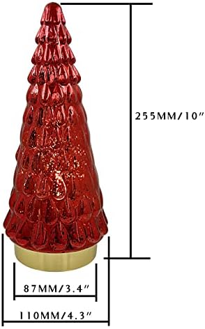 Red Glass Christmas Tree 3pcs, Small Tabletop Mercury Christmas Tree with Light, Battery Operated Xmas Tree for Fireplace Bathroom Decor 10"