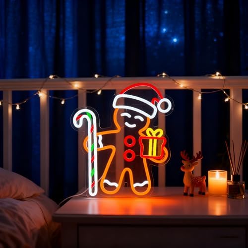 Gingerbread Man Neon Sign for Christmas Decor Holiday Wall Art