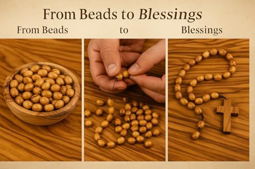 Prayer Beads for Sale Olivewood 10mm Oval (500 pcs) | Wooden Supplies for Necklaces from Bethlehem Jerusalem Israel | Olive Wood Rosary Beads Catholic | with Zuluf Certificate BEAD028