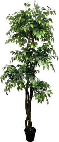 Cypress & Alabaster Handmade 6.5ft 3-Tier Ficus Artificial Tree with Ethically Sourced Real Wood Trunks, Hypoallergenic, 6.5-Foot, Green