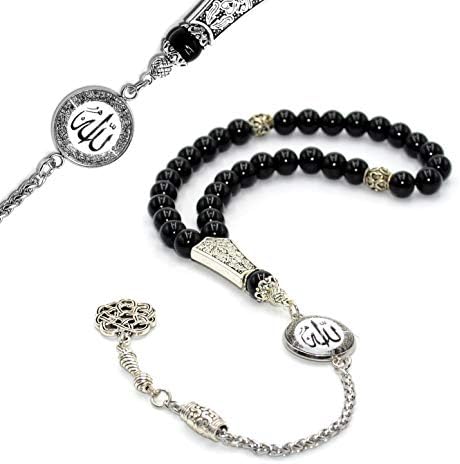 Special -Allah Tassel- Collection (8 mm -33 Beads) Worry Beads - Prayer Beads-Tesbih-Tasbih-Tasbeeh-Misbaha-Masbaha-Subha-Sebha-Sibha-Rosary (Black Agate Stone)