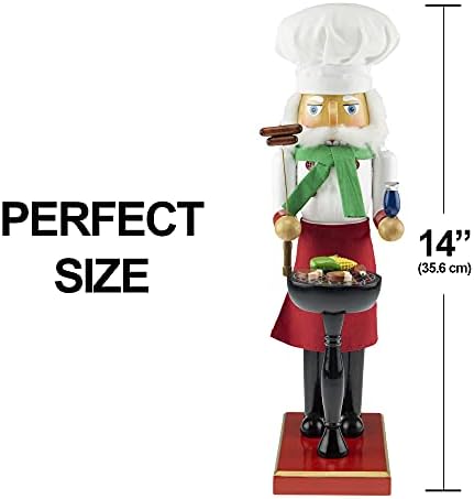 Clever Creations Grillmaster Santa 14 Inch Traditional Wooden Nutcracker, Festive Christmas Décor for Shelves and Tables