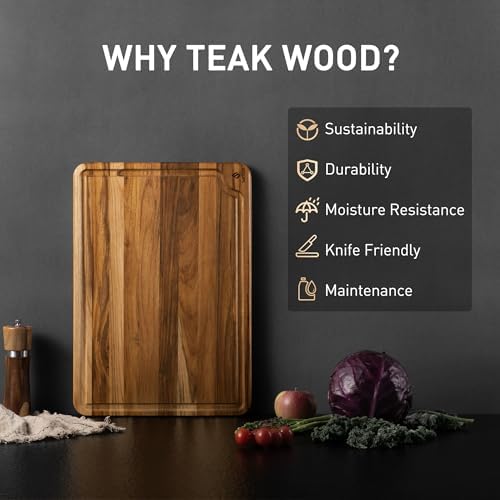 Teak Wood Cutting Boards for Kitchen 17'' Wooden Bamboo Serving Board Meat
