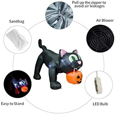 AJY 8FT Halloween Inflatable Giant Black Cat & Pumpkin with LEDs
