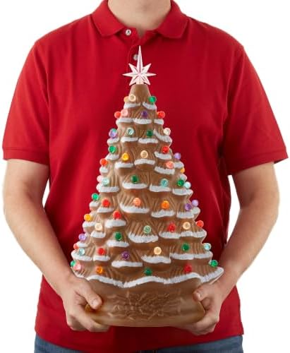 Casafield Hand Painted Ceramic Christmas Tree, Gingerbread 18-Inch Pre-Lit Tree with 186 Multi Color Lights and 2 Star Toppers
