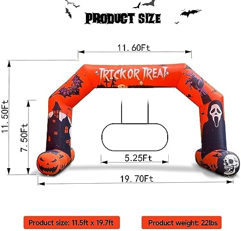 20ft Halloween Inflatable Archway with 250W Blower, Hexagon Inflatable Arch for Outdoor Decoration, Halloween Party, Lawn Garden
