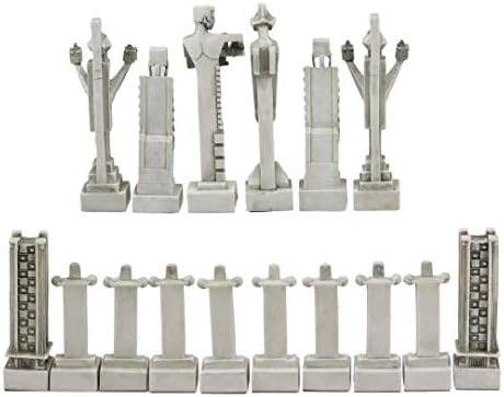 Ebros Gift Frank Lloyd Wright Architecture Midway Gardens Complex Collectible White and Black Geometrical Sprites Chess Pieces Set with 5" Tallest Sprite Piece Figurines