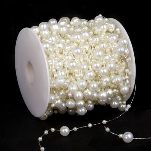 98FT 8mm 3mm Ivory Faux Pearl Beads String Garland Roll Bulk for DIY Craft (Pack of 3)