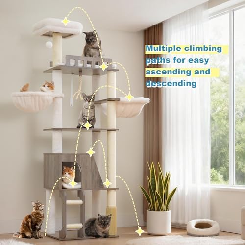 Hey-brother Wooden Cat Tree, Furniture Tower with Large Platforms, MPJ121SG
