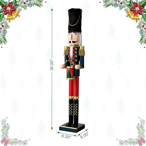 Glitzhome 36" H Nutcracker Christmas Decor Wooden Nutcracker Ornaments Drummer Nutcracker Figures Traditional Christmas Decor for Indoor and Outdoor