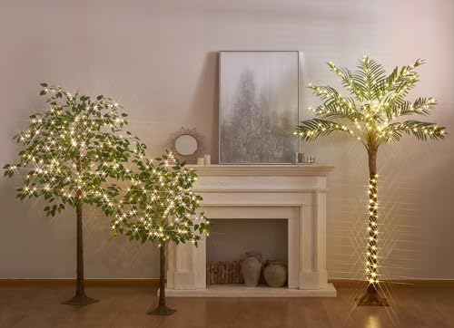 LITBLOOM Lighted Ficus Tree 6FT 264 LED Fairy Lights, Artificial Greenery Tree with Lights for Home Fireplace Living Room Decoration Inside