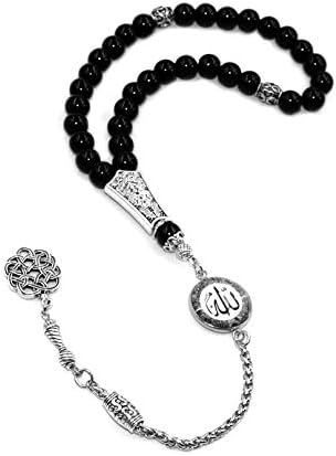 Special -Allah Tassel- Collection (8 mm -33 Beads) Worry Beads - Prayer Beads-Tesbih-Tasbih-Tasbeeh-Misbaha-Masbaha-Subha-Sebha-Sibha-Rosary (Black Agate Stone)