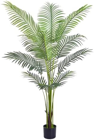 Artificial Golden Cane Palm Tree 5Feet Faux Plant for Home Decor Indoor Outdoor Faux Areca Palm Tree in Pot for Home Office Perfect Housewarming Gift with Adjustable Trunk