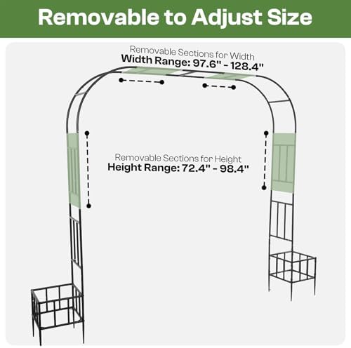 Garden Arch with Planter Boxes, Metal Arbor Trellis for Climbing Plants Outdoor, Heavy Duty Iron Archway for Wedding Ceremony Party Backyard Lawn Patio Decor, Black