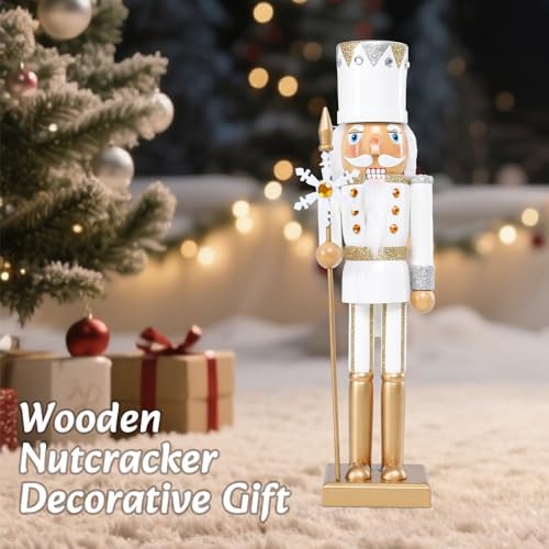 MUMTOP 15 Inch Christmas Nutcracker Decorations,White King Wooden Figures