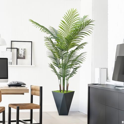 Artificial Palm Trees 6FT Tall Fake Palm Tree Indoor,Faux Tropical Areca Floor Plant with Black Planter, Fake Silk Plants in Pot for Home Office Living Room Bedroom Decor
