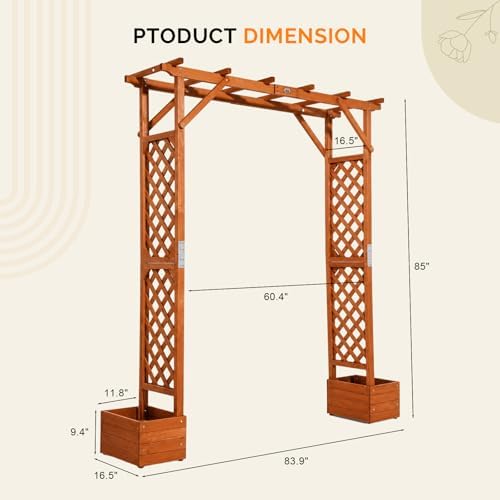 VINGLI Wooden Garden Arbor with Planter, Wedding Arch for Ceremony, Wood Garden Arbour Trellis for Plant Climbing, Pergola for Garden Backyard, Lawn, Outdoor (Golden Brown)