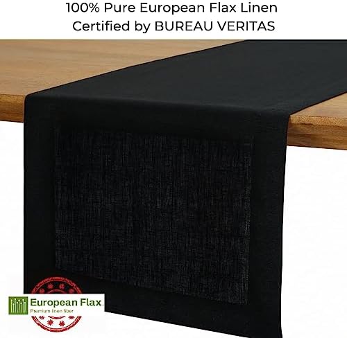 Classic Linen™ by D'Moksha, 100% Pure Linen Black Table Runner 14 x 60 Inch