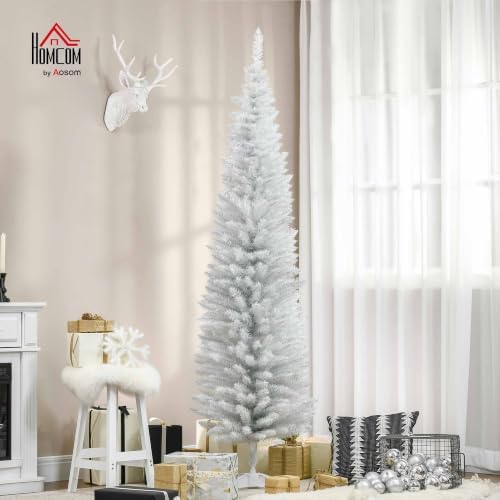 HOMCOM 7' Artificial Pencil Christmas Tree 499 Realistic Branch Tips White