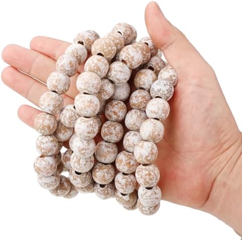 Fairysandy 39.3 ft Frosted Wooden Bead Garland Christmas Farmhouse Decor