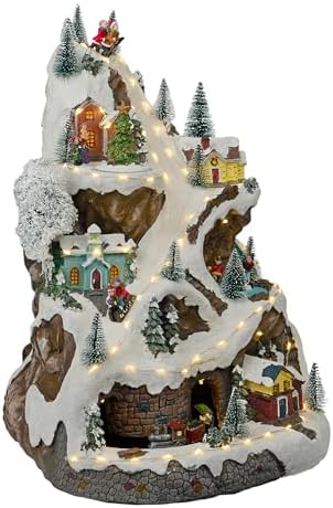 Alpine Corporation 18" Tall Indoor Animated Winter Wonderland Set with 75 LED Lights, Music, Moving Train, Tabletop Christmas Decoration