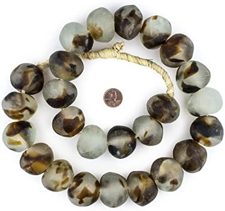 The Bead Chest Super Jumbo Recycled Glass Beads - Brown Swirl, 28 Pieces, Oval, 24-28 x 31-33mm, Bead Strand, Craft Bead