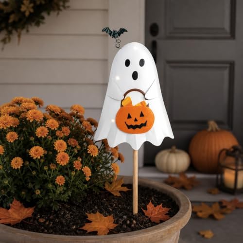 Mud Pie Ghost Halloween Decor, Light Up Ghost Yard Stake