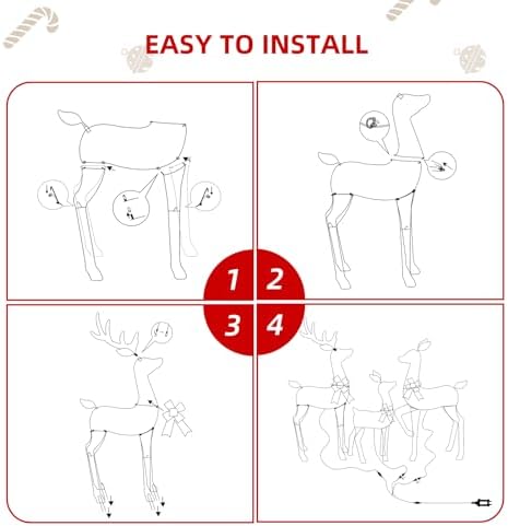 HOYECHI 5 FT Oversized Christmas Decorations Outdoor Lighted Reindeer – 3-Piece 2D Deer Family Set with 160 Warm White LED Lights for Yard, Lawn, Garden & Porch Holiday Display - Gold