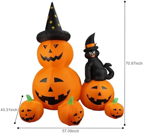 6Ft Halloween Inflatable Decorations Pumpkins Patch Lanterns with Black Cat with Build-in LEDs Blow Up Inflatables for Outdoor Decoration Balcony Home Lawn Patio