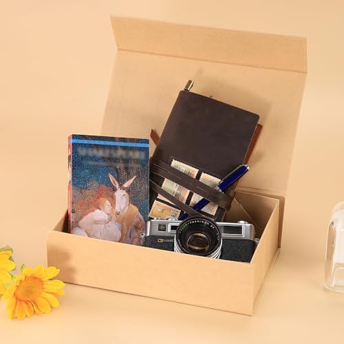 rayofsun brown gift box with magnetic lids for, front angle view