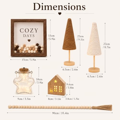 Farmhouse Home Decor Set, Glass Star Fairy Light, Lighted House & Trees
