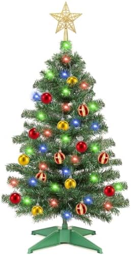 3 Ft Artificial Christmas Tree for Tabletop, Mini Xmas Tree with 4-Leg Stable Base, Small Xmas Tree for Indoor Outdoor Holiday Home Office Party Christmas Decorations (Green)