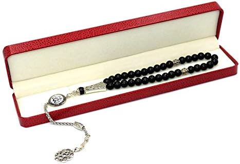 Special -Allah Tassel- Collection (8 mm -33 Beads) Worry Beads - Prayer Beads-Tesbih-Tasbih-Tasbeeh-Misbaha-Masbaha-Subha-Sebha-Sibha-Rosary (Black Agate Stone)