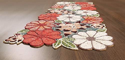 Lightnpro Beaded Table Runner - Elegant Handmade Floral Design - Decorative Table Accent for Dining, Weddings,, Everyday Use & Special Party Occasions - 13x36 Inch - Maroon Combo
