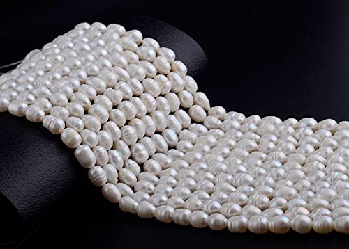 Pearls Beads for Jewelry Making 100pcs 9-10mm Natural Genuine Real Freshwater Cultured Pearl White Rice Oval Loose Gemstone Bead Holes 0.7mm Crafts Necklaces Bracelets Earrings (White, 9-10mm)