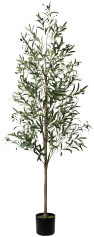 6ft Faux Olive Tree, Artificial Olive Tree Indoor, High Imitation Silk Plant Artificial Plants with Natural Wood Trunk and Lifelike Fruits for Home Office Decor