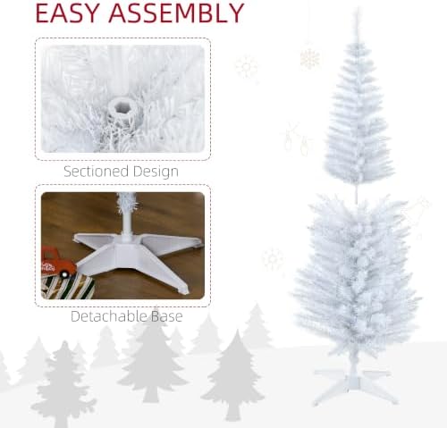 HOMCOM Noble Fir Artificial Pencil Christmas Tree Prelit 5' White