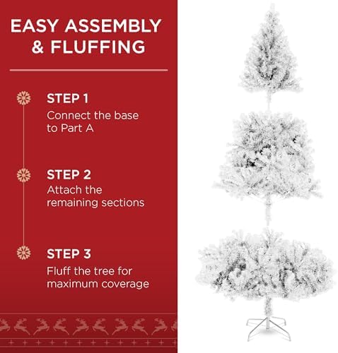 Best Choice Products Artificial Christmas Tree, White 6ft Premium Pine Unlit Holiday Decoration, Full Size Décor Easy Assembly w/Metal Stand