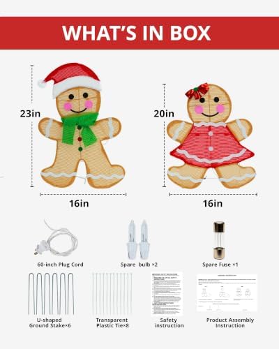 2-Piece Lighted 2D Gingerbread Man Christmas Decorations Outdoor with 50 L