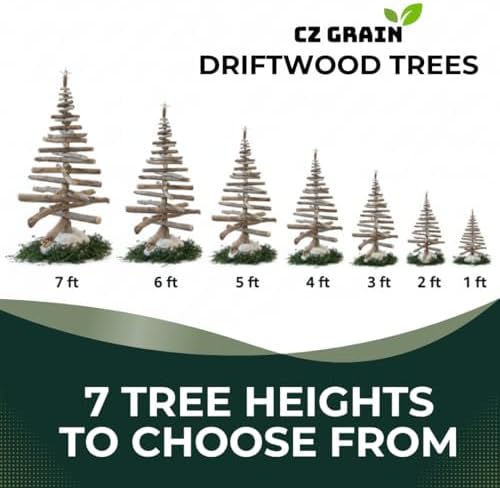 CZ Grain Driftwood Christmas Tree, 3 Feet Tall, Beach House Boho Holiday Decor, Sturdy Metal Pole