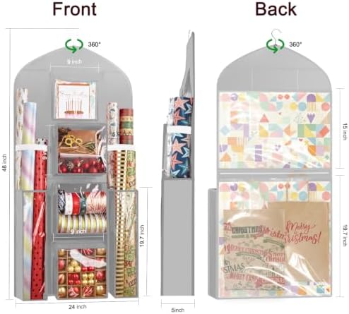 Hanging Wrapping Paper Organizer Storage, Over Door Gift Wrap Storage Bag