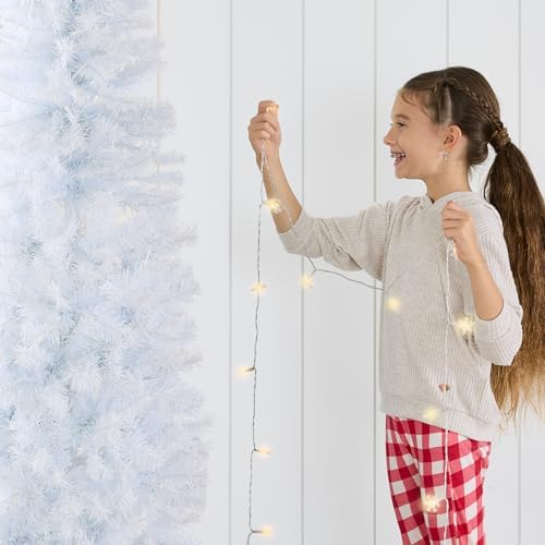 Best Choice Products White Pencil Christmas Tree 7.5ft Unlit Slim Decoration Without Lights, Skinny Premium Holiday Decor, Metal Stand, Easy Assembly