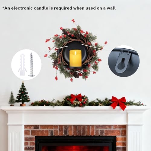 MOYEE Christmas Candle Holder Wreath Single 14 inch, Christmas Candle Ring
